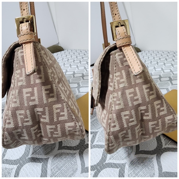 Fendi Vintage Zucchino Canvas Mini Baguette Shoulder Bag Beige/Pink - Picture 10 of 15